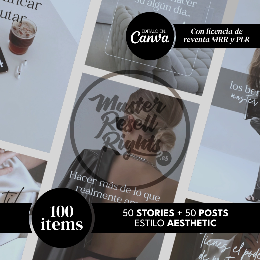 50 Stories + 50 Posts para Redes Sociales estilo Aesthetic con MRR y PLR