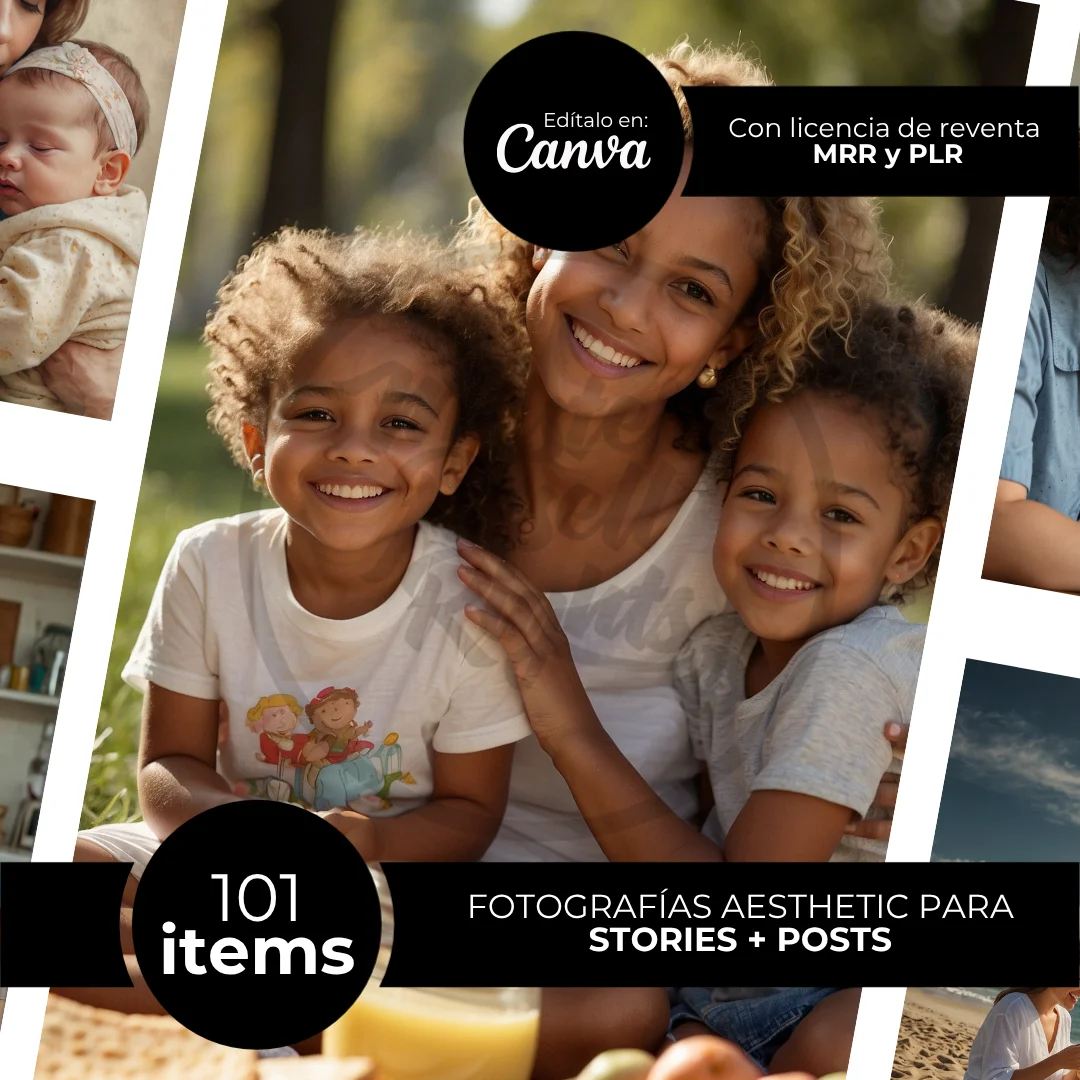 Maternidad Aesthetic 101 fotografías para Stories + Posts con MRR y PLR